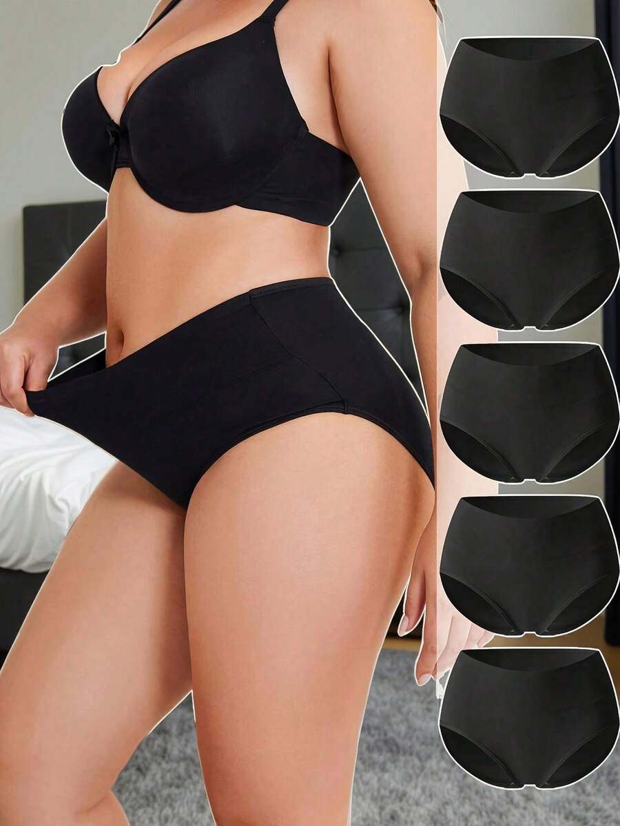 5Pcs Women's Briefs Cotton Sports Fitness Low-Rise Solid Soft Breathable Panties Lingerie Underwear For Woman Intimates  Casual-Comfy      Plain  High Rise  Mid Rise - màu đen - Xem 1