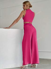 Sollinarry Women's Summer New Crisscross Tie Crop Top And Wide Leg Pants Set, Bohemian, Resort, Music Festival