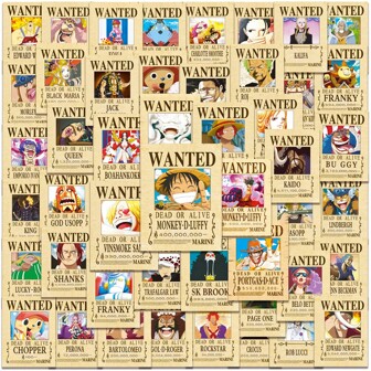 ONE PIECE 50pcs Anime Wanted Poster Stickers, Cool Graffiti Waterproof Stickers For DIY Phone, Luggage, Laptop, Fridge, Wall Decor, Gifts