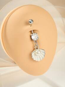 Pearl Shells Belly Button Rings 14G Silvery Barbell Navel Rings For Women Belly Rings Stainless Steel Dangle Belly Rings Belly Piercing Jewelry Beach Vacation - Silver - View 11