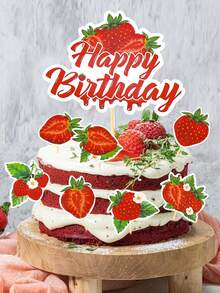 8 件草莓生日快乐蛋糕装饰草莓派对装饰品浆果生日快乐蛋糕挑选草莓生日派对蛋糕装饰品 - 彩色 - 查看 6