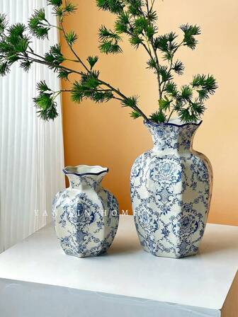 1 件 Ins 风格蓝白花瓶，独特的陶瓷装饰瓶，高美感家居装饰，适合作为送给长辈/朋友的乔迁/节日礼物