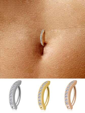 1/2/3pcs Fashionable Sexy Single Row Rhinestone Navel Ring, Women Belly Button Piercing Jewelry