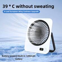 Ventilador de escritorio - Ventilador recargable de 1200mAh con inclinación de 180° y diseño plegable, ultra silencioso y compacto, ventilador personal portátil con 5 velocidades ajustables y viento fuerte, alimentado por USB para oficina, dormitorio, hogar y campamento