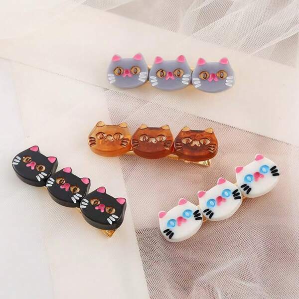 8pcs Cute Cartoon Cat Design Acetate Hairclips, Seamless Duck Clips Bangs Hair Clips Accessories