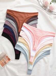 Kit com 5 Calcinhas em Algodão Fio Dental Canelado Confortável Moda Íntima Feminina Conforto