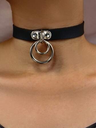 1 pièce Collier ras-du-cou  de style punk à double anneau, convient pour les hommes et les femmes pour un usage quotidien ou une tenue de soirée