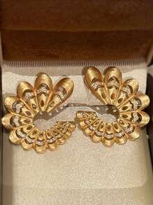 1 件奢华复古纹理水钻孔雀羽毛耳环，时尚优雅复古耳环适合女性日常、派对、节日穿着、礼物（注意：由于生产批次不同，可能会存在一些颜色差异） - 金色 - 查看 4