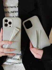 1 pieza Funda de teléfono protectora de silicona minimalista y de unicolor para 16/15/14/13 Pro Max/12, con soporte para lápiz labial (lápiz labial no incluido)