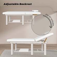 LUXMARS Stationary Massage Table Spa Table With 30°Adjustable Backrest, 600Lbs Capacity, Heavy Duty PU Leather, Full Body Bed For Beauty Hairdressing Tattoo Lash Bed, Massage Bed,Beauty Bed, Lash Table - 白色 - 查看 3