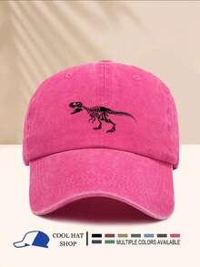 1 Pc Retro Line Dinosaur Print Washed Summer Sun Hat, Vintage Hipster Snapback Cap, Adjustable Brim Sun Protection Hat For Men And Women - Washed Cap - View 8