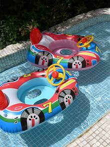 1 件带座椅的充气游泳圈，可爱儿童游泳池浮圈，带手柄的幼儿游泳训练圈，带方向盘的夏季游泳浮圈