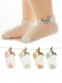 4 أزواج من جوارب أطفال شبكية مطبوع عليها شخصية ميكي ماوس الكرتونية، قابلة للتنفس، مناسبة للصيف