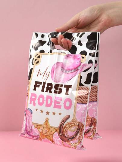 10/25/50 piezas Bolsas de regalo con diseño de sombrero de vaquera rosa, Bolsas de regalo con patrón de sombrero de vaquero rosa para fiestas con temática de vaquera, suministros de decoración para fiestas de mujeres, despedidas de soltera, cumpleaños, baby shower, envoltura de regalos, bolsas de plástico multiusos para envoltura de regalos, suministros de cocina, recuerdos de fiesta