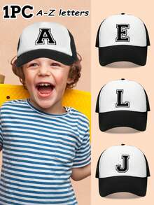 1pc Letter Print Kids Truck Mesh Cap Set, Fashion Foam Mesh Hat For Children, Suitable For Children's Day, Back To School, Daily Wear, Travel Matching - Black and White - View 2