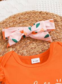 Conjunto de 2 piezas para recién nacida: body de manga corta con estampado de letras azul y cubrepañal con estampado floral, conjunto primaveral adorable
