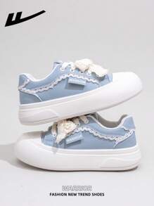 WARRIOR WARRIOR 1 Paar Casual Skateboard-Sneakers für Damen, atmungsaktive flache Sommerschuhe für draußen, vielseitige, leichte, vom Skateboard inspirierte Sportschuhe, modische und bequeme Canvas-Sneakers mit dicken Sohlen, Streetstyle