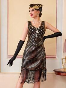 Women's 1920s Vintage Flapper Dress 1920s, Great Gatsby Sequin Fringe Dresses For Party Prom - Gold - View 8