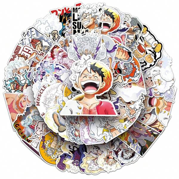 ONE PIECE 50PCS Anime 5 Gear One Piece Stickers Decals DIY Phone Laptop Skateboard Suitcase Luggage Classic Cartoon Decoration Decals Kid Toy ﻿Reward,School Supplies,Back To School