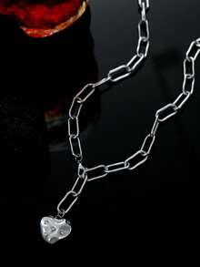 Nooxian 1 件女士心形方晶锆石镶嵌粗项链（可调节链扣数量随机） - 銀色 - 查看 5