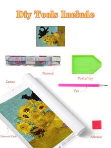 5D DIY Diamond Painting Animal Art Wall Art Diamond Painting Kit, Sunflower And Cat.Diamond Art Set, Relaxing Diamond Painting, Exercise DIY Ability And Concentration, Gift Diamond Painting Diamond Painting Diamond Art - Multicolor - View 3