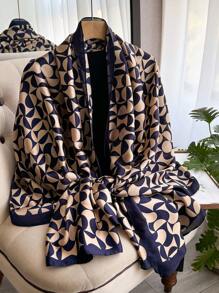 1 件女士几何印花仿丝围巾，时尚百搭防晒披肩，旅行和日常装饰，春秋