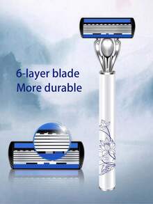 1 个手柄 + 24 个刀片 + 剃须刀收纳盒，男女手动剃须刀 6 层不锈钢脱毛剃须刀片可更换剃须刀头剃须工具，适用于男士脱毛、面部脱毛、毛发修剪器、毛发修剪器、理发用品、理发、防滑手柄，适用于个人护理和礼物 - 彩色 - 查看 5