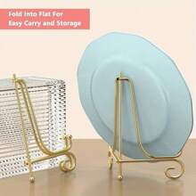 1pc Gold Iron Display Stand, Gold Iron Easel Plate Display Photo Holder Stand, Displays Picture Frames, Cookbooks, Decorative Plates, Tablets And Art