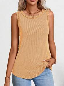 Women's Crew Neck Ribbed Top (Summer Edition) - Yellow - View 4