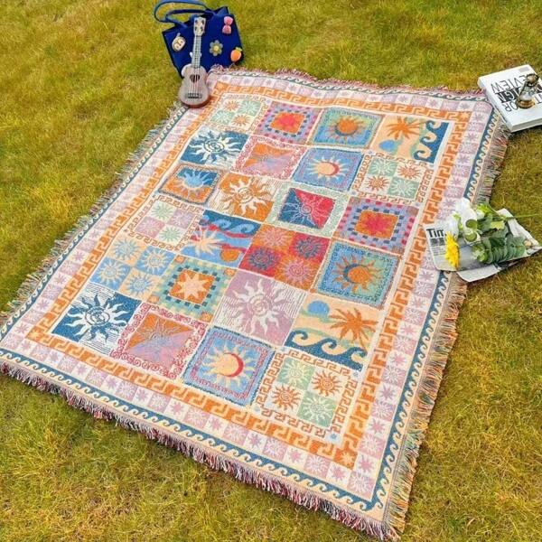 Outdoor Blanket Portable Thickened Picnic Blanket Cover Bedspread Sofa Towel Camping Blanket Beach Towel, Garden Tent Mat Warmth Blanket, Outdoor Decoration Suitable For Photography Anti-Tear Leisure Tablecloth Tapestry Background Cloth
