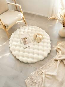 1 pieza Alfombra de terciopelo burbuja de color crema-blanco, estilo minimalista y wabi-sabi, adecuada para sofá, dormitorio, sala de estar, tocador, silla, nuevo lanzamiento de primavera