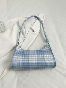 Minimalist Elegant Solid Color Stone Texture Shoulder Bag - Blue - View 5