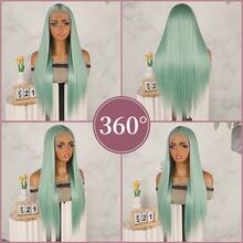 Long Silky Straight Synthetic Lace Front Wigs Light Green Color Hair Replacement Wig Glueless 13x4 Free Part HD Lace Pre Plucked Baby Hair Natural Hairline 26 Inch 180% Density Heat Resistant Fiber For Fashion Women Girls Daily Party Use Ready To Wear - 青碧色 - 查看 5