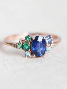 Modern Fashionable Women Ring, With Luxury Blue/Green Cubic Zirconia Accessories, Suitable For Women's Daily Wear And Party Fashion Jewelry