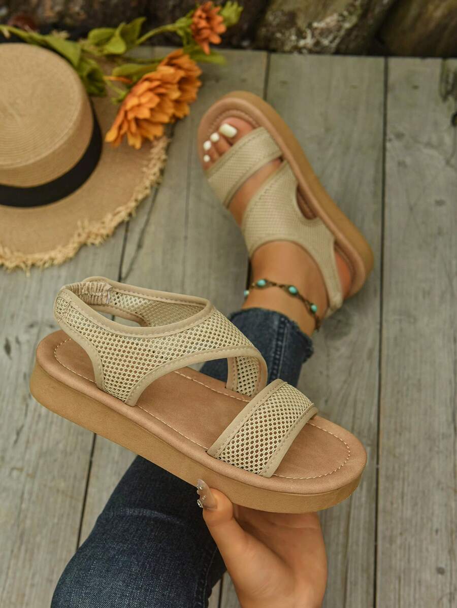 Women's Platform Sandals, Fashion Summer Shoes With Mesh Breathable Details, Comfortable Casual Beach Flip Flops, Suitable For Warm Weather Outfits. Bohemian Hollow Beach Festival Wedding School Vacation Party Office Home Gym Outdoor Summer