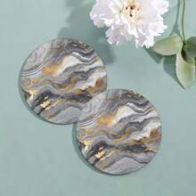 6pcs/Set Gold Marble Coasters, 4 Inches (10.16cm) Diameter, Designed For Drinks, Made Of Absorbent Rubber Material With Non-Slip Bottom, Ideal For Home Kitchen Or Bar Decoration, Also Great Housewarming Gift