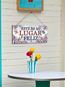 1 pieza Decoración de jardín estilo "Luger" español de madera pintada para colgar, decoración del hogar color rosa, decoración de pared, decoración de terraza, decoración de flores de primavera, decoración de días festivos (7,87*3,94in/20*10cm)