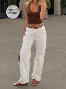 Vintage Old Money High Waist Straight Leg Loose Wide Leg Jeans, Versatile Maxi Length Pants,Apparel Cotton Pants,Suitable For Wear,Y2K,Holiday,Festival,Cowgirl,Jeans,Trousers,Going Out,Denim Trousers Women,Cowboy Women,Jeans Women,Bottoms,Tall In Women,White