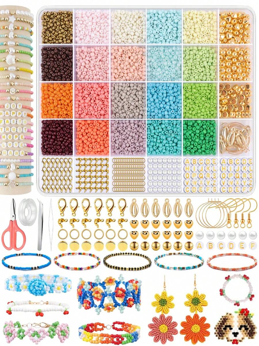 7442/7857pcs 3mm Multicolor Assorted Set, Glass Seed Beads Small Craft Beads For Jewelry Making DIY Bracelet Necklace Ring And Other Decors Handmade Craft Supplies - 3 mM GLASS BEADS SET - View 1