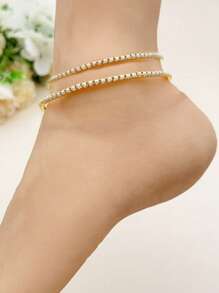 1 set/Múltiple Pulsera de tenis con banda elástica y perlas falsas, color dorado 3MM