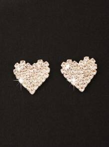 2pcs/Set Fully Rhinestoned Heart Shaped Crystal Breast Pasties, Fashion Bling Body Jewelry Accessories For Beach Party