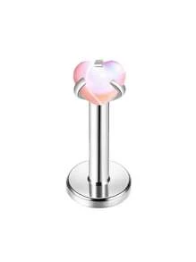 1/4pcs Minimalist Spiral Auroras Heart Shape Holographic Lip Stud, Cartilage Earrings, European & American Style Body Piercing Jewelry, Suitable For Daily Wear