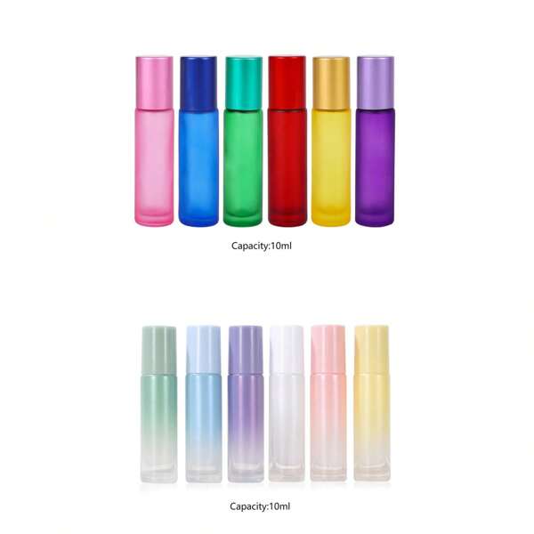 6PCS Glass Roller Bottles 10ml Gradual Change Colourful Roller Ball Bottle,Perfume Massage Roller Ball Bottle,Essential Oil Bottles,Matte Glass Bottle Perfect For Aromatherapy, Fragrance, Perfume(Ball Material Random)