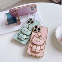 Cute Rabbit Cartoon Phone Case, Makeup Mirror Stand, Compatible With IPhone 17 6/7/8/X/XS/XR/11/12/13/14/15/16, Compatible With Samsung Galaxy S22/23/24/S25, A04/05/06/A14/A15/A16/A17/A24/A25/A34, Redmi Note 7/8/9/10/11/12/13/14/15, Redmi 9/10/12/13C/14C/15c/A5, OPPO, MOTO, Honor, HW, Realme, Reno 7 - TPU Shock-Proof Protective Case With Stand Function (6.6ft Drop Protection)
