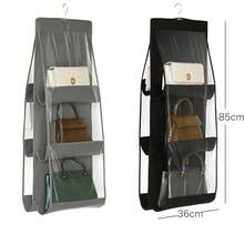 Keep Your Handbag Collection Neat And Accessible With Our Black Hanging Handbag Organizer, A Must - Have For Cross - Border . This Organizer Features A Sleek, Black Exterior With Transparent PVC Compartments, Allowing You To Easily View And Select Your Bags Without Rummaging. - Multicolor - View 2
