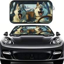1 tấm che nắng kính chắn gió ô tô bằng polyester hình chú chó Husky hài hước, phù hợp với nhiều mẫu xe, chống tia UV và trang trí nội thất, có thể gấp lại để dễ dàng cất giữ - Husky buồn cười - Xem 13