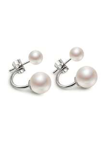 1 par de elegantes pendientes de perla de agua dulce con diseño de doble cara de plata de ley 925 para mujer, joyería dulce y encantadora, regalo para fiestas y cumpleaños