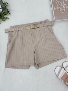 AZALEA Women's Striped Shorts With Tailored Belt - Sọc mơ - Xem 1