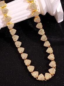 1pc Fashionable Luxury Unique Hip-Hop Punk Sparkling Elaborate Extravagant Fully Rhinestone Heart Necklace For Men - Yellow Gold - View 3