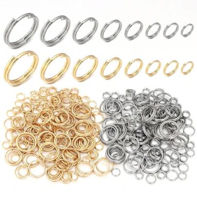 100pcs Stainless Steel Double Ring DIY Jewelry Accessories Keychain Connector Rings Double Layer Rings